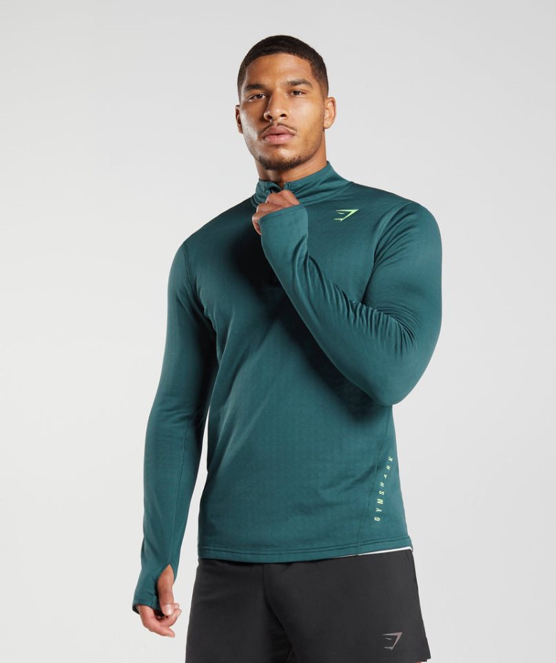 Men\'s Gymshark Sport 1/4 Zip Sweatshirts Turquoise | NZ 0XMZFU